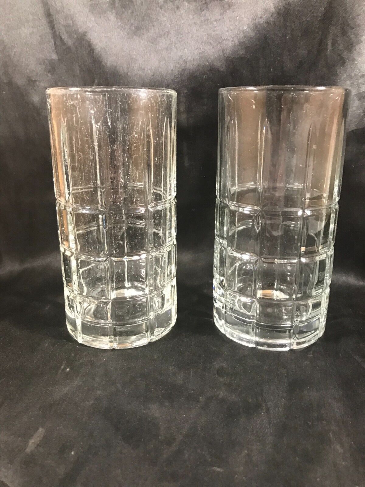 Pair of Vintage Anchor Hocking TARTAN 6” Clear Glass Tumblers Glasses