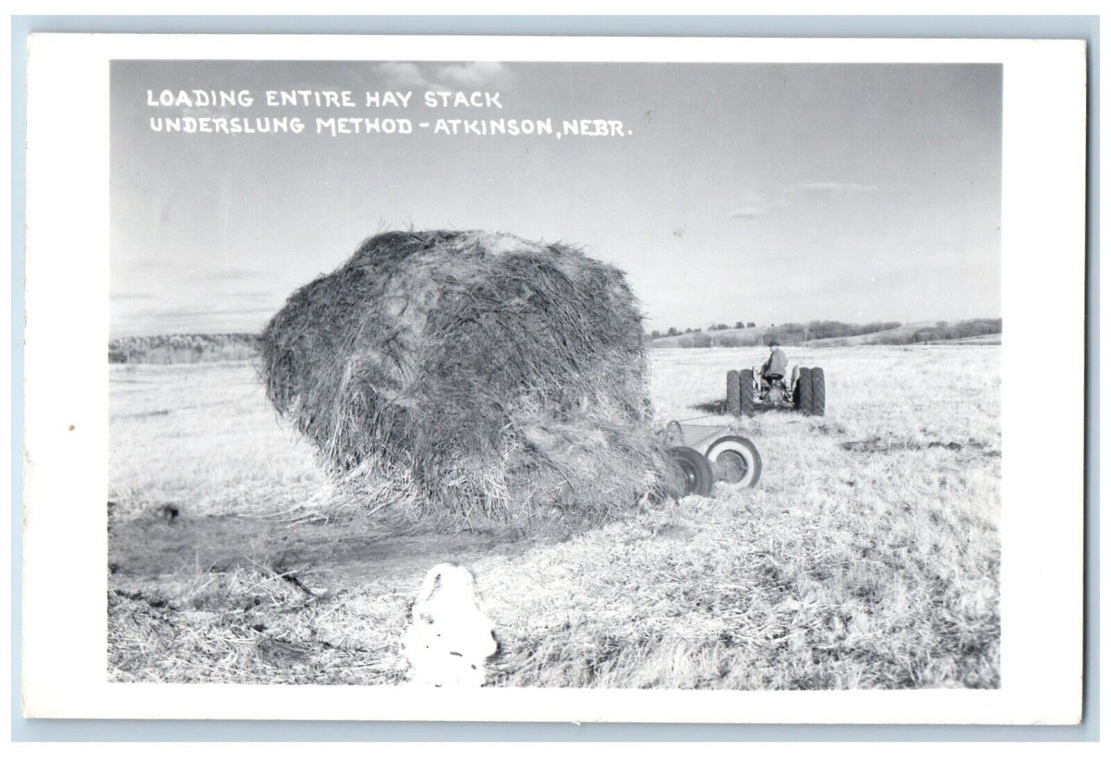 Atkinson Nebraska Postcard RPPC Photo Loading Entire Hay Stack Underslung Method