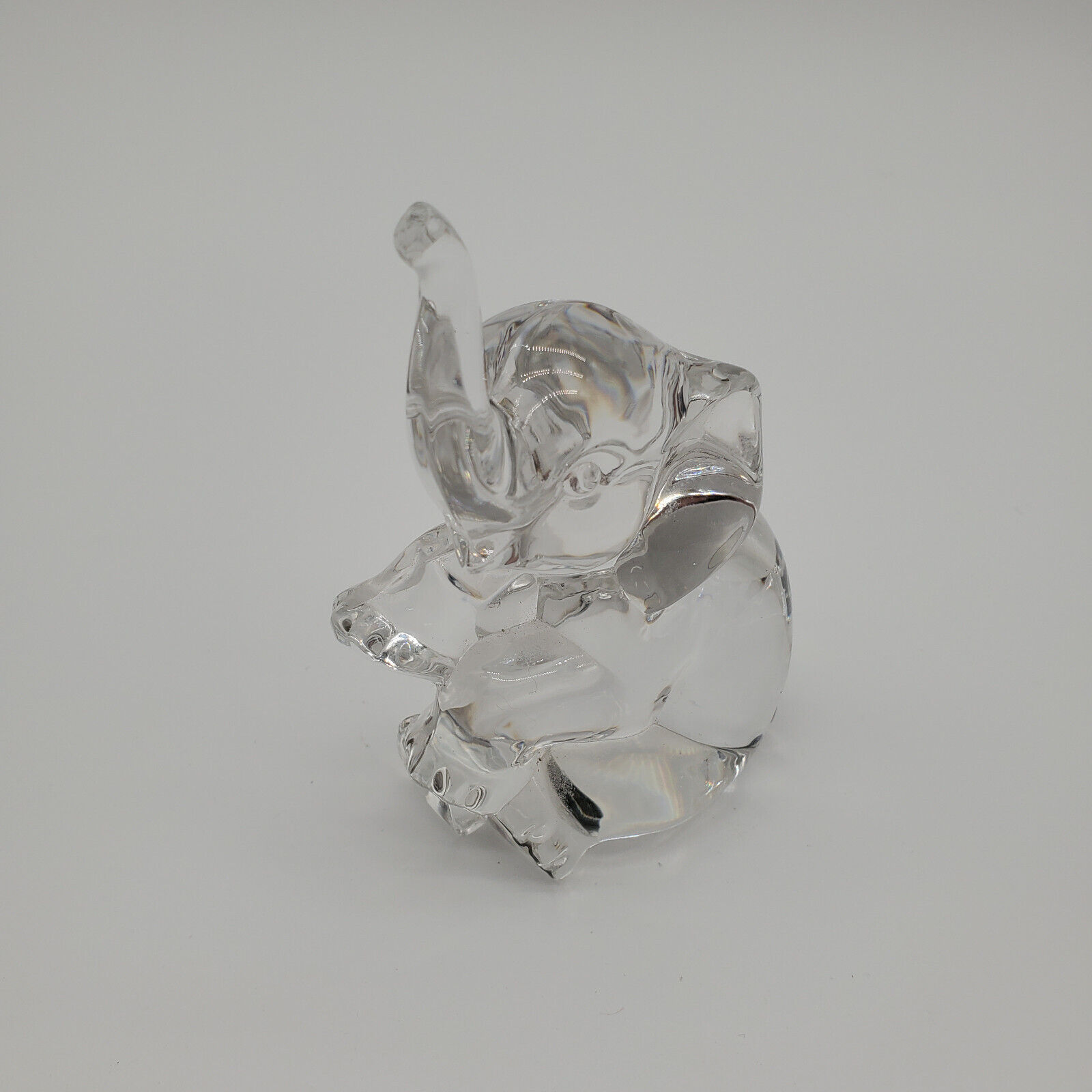 Lenox Fine Clear Crystal Sitting Elephant with Trunk Up