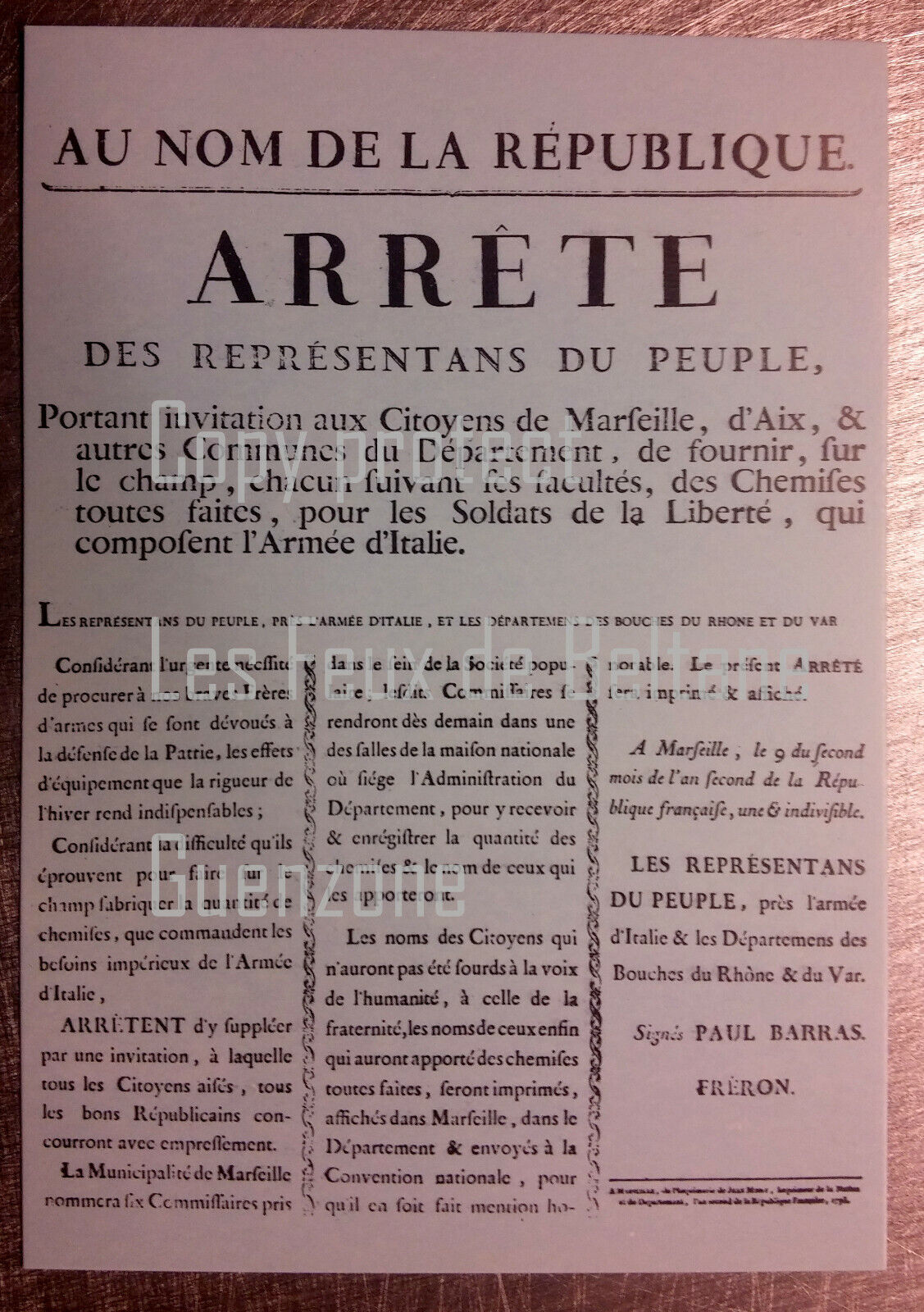 Poster marseille Aix obligation supply armee italy revolution paul barras