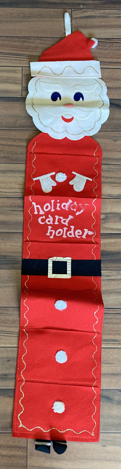 Vtge MCM Christmas Holiday Card Holder Santa Claus Felt Glitter Wall Decor Japan