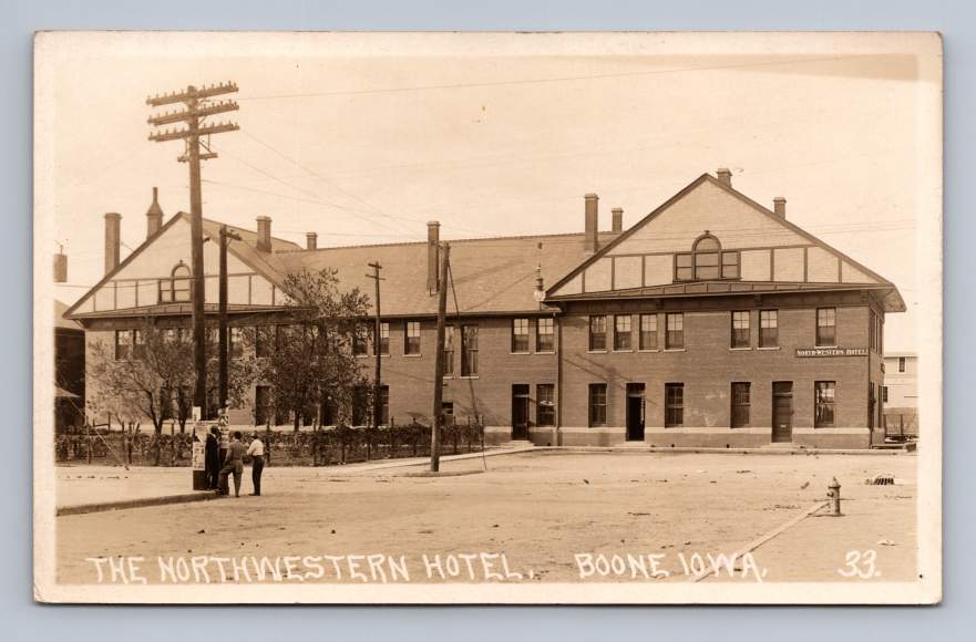 Northwestern Railroad Hotel BOONE Iowa RPPC Antique Real Photo Postcard ~1910s