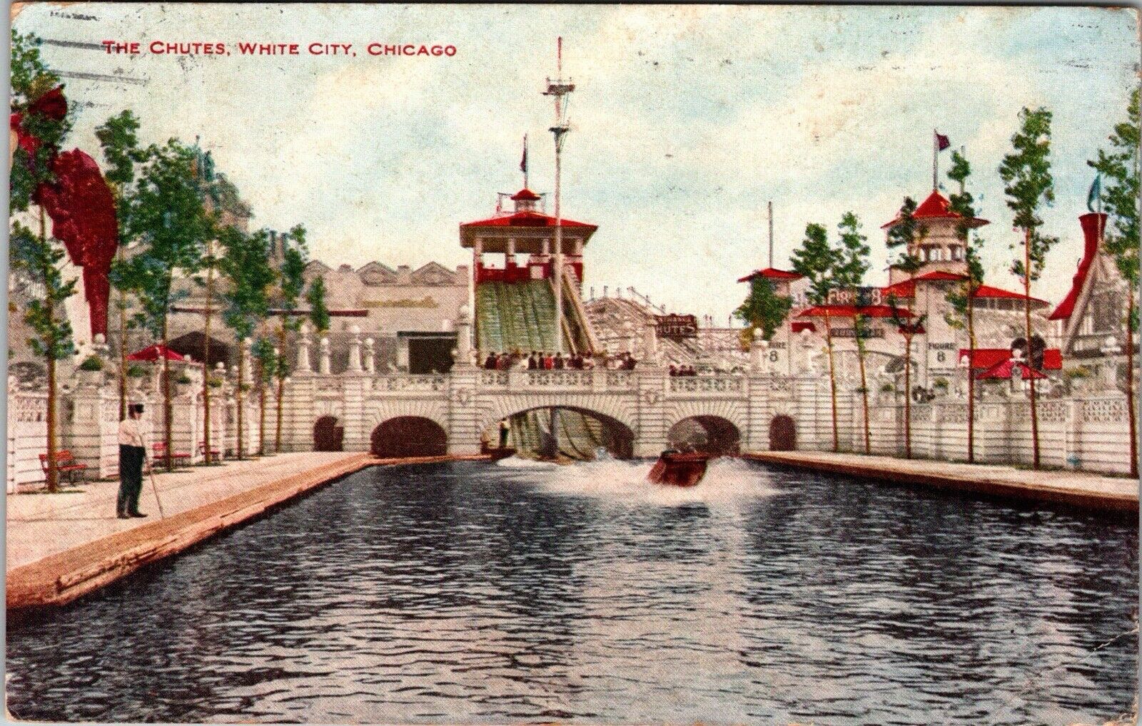 Vintage Postcard of The CHUTES, White City Amusement Park, Chicago, Illinois JD9