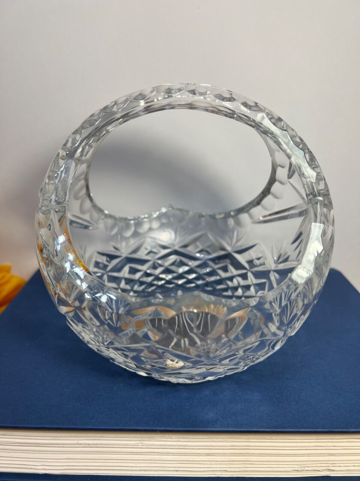 Vintage Lead Crystal Cut Glass Globe Candy Dish with Handle 5.5 \