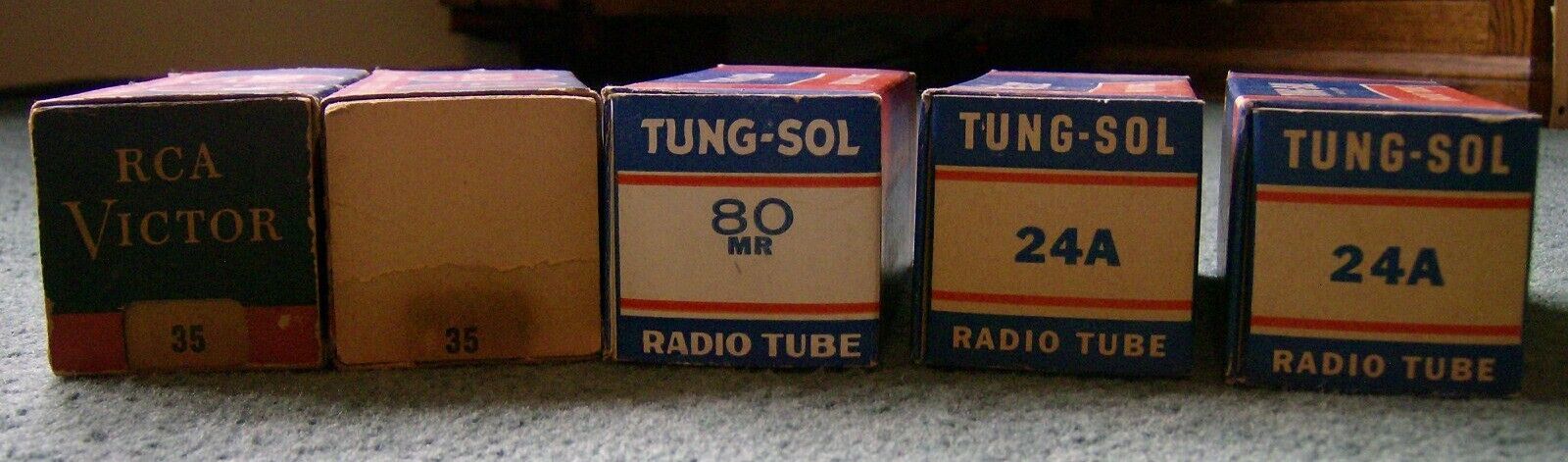 LOT OF 5 TYPE 24A, 35/51 & 80 TESTED NEW OLD STOCK ANTIQUE RADIO TUBES