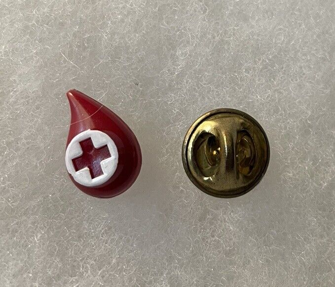 Vintage Red Cross Blood Drop Blood Donor Pin Back