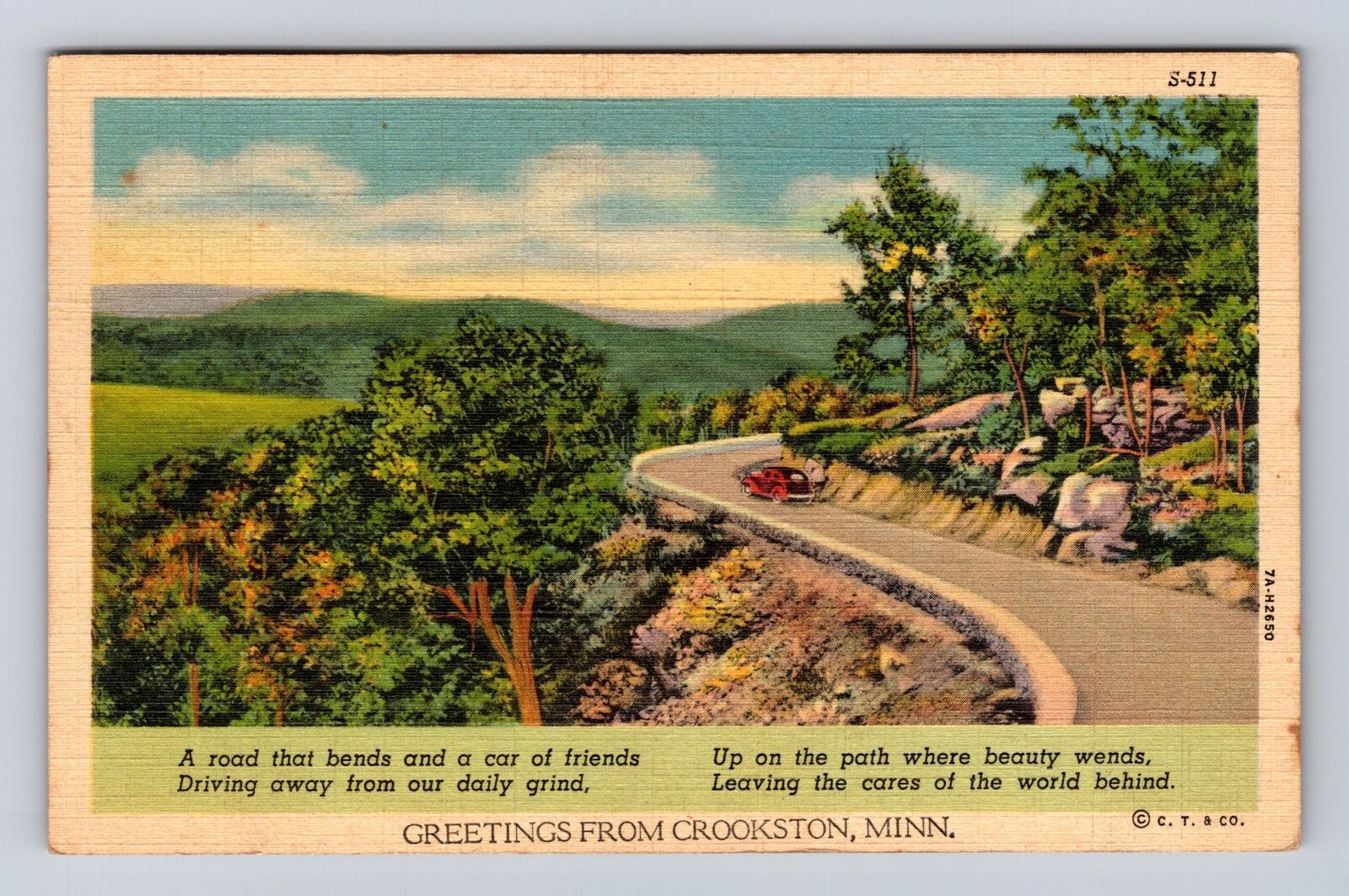 Crookston MN-Minnesota, Scenic Greetings, Roadway, Vintage c1938 Postcard
