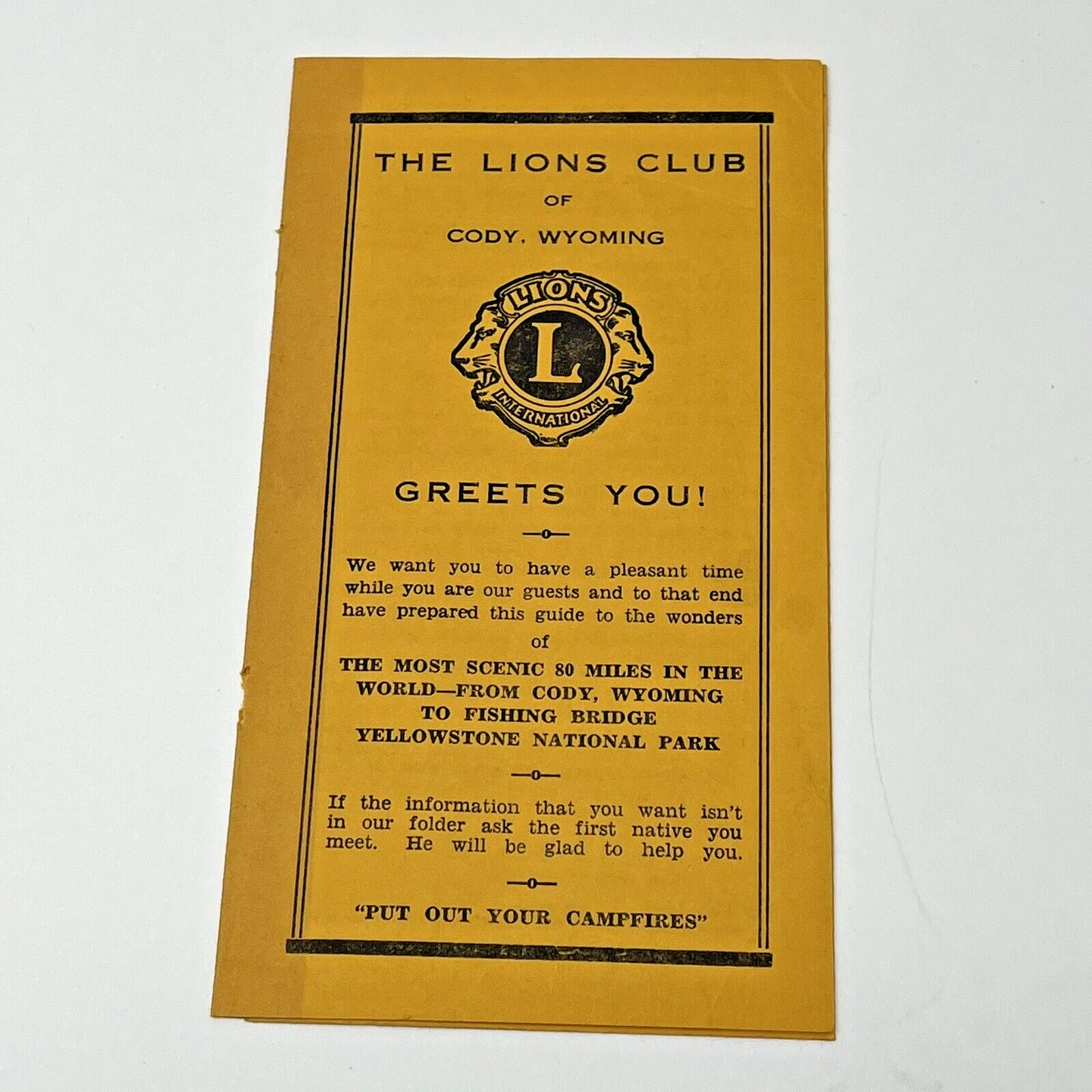 1950 The Lions Club Cody Road To Yellowstone Park WY Souvenir Guide Travel