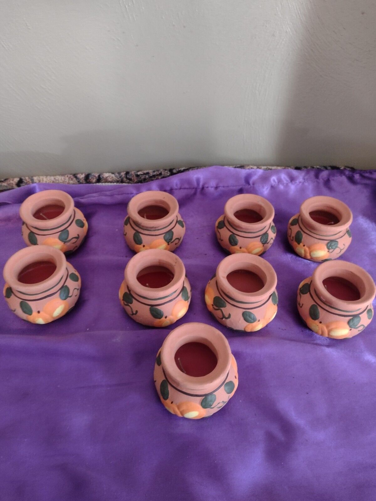 9 Mexican style  Painted Clay Stoneware Pot Candle Jars/ with candles