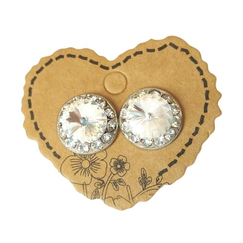 Vintage Round Cut Rhinestones Bridal Stud Earrings Sterling Silver Plated Post