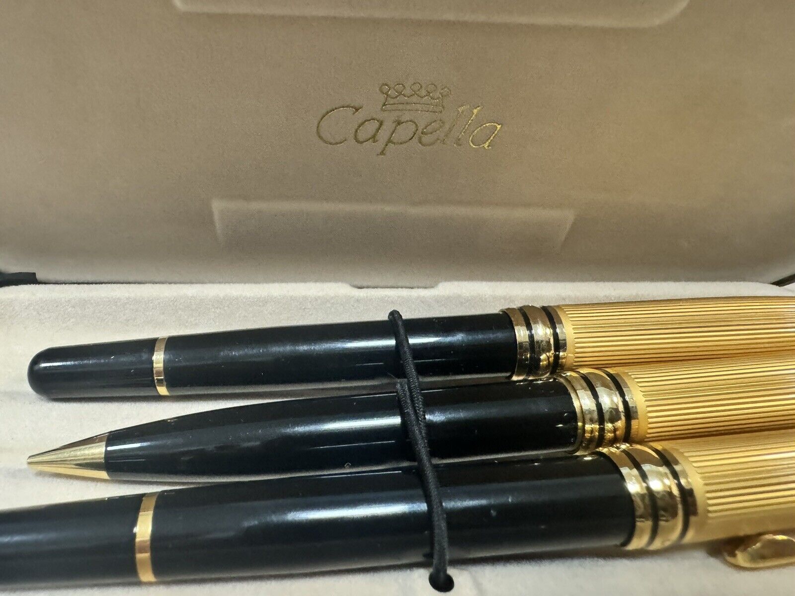 Vintage Capella Fountain and Ballpoint Pens and Pencil Set in Case