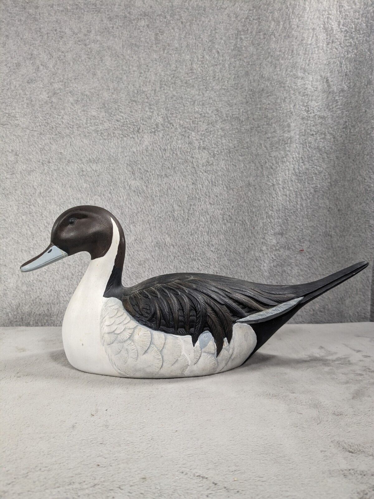 Vintage Hand Painted Black White Ceramic Loon Ducks Figurine Decoy