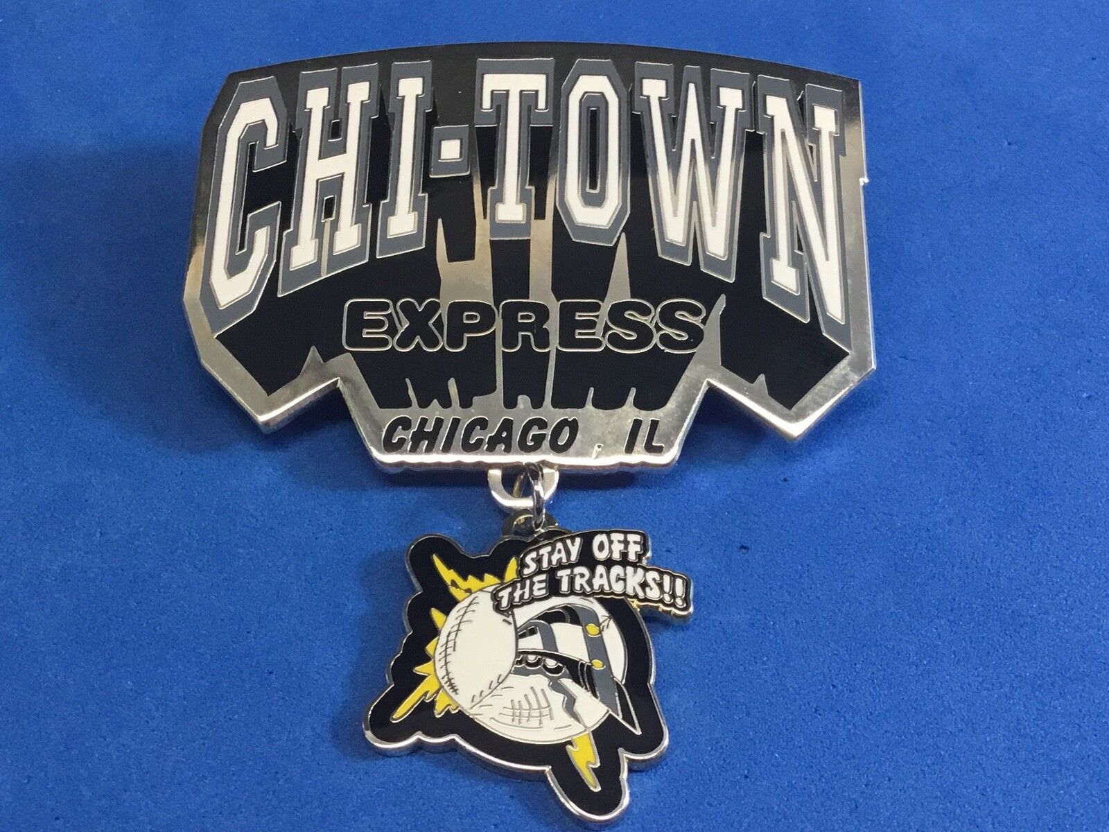 Chi-Town Chicago IL. Stay off the tracks   -  fastpitch softball hat lapel pin