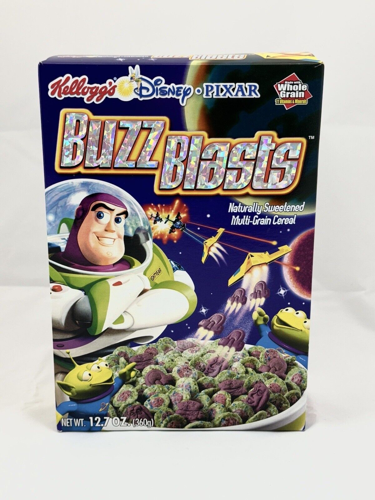 2001 Kellogg's Disney Pixar Buzz Blasts Cereal Holographic EMPTY Box RARE