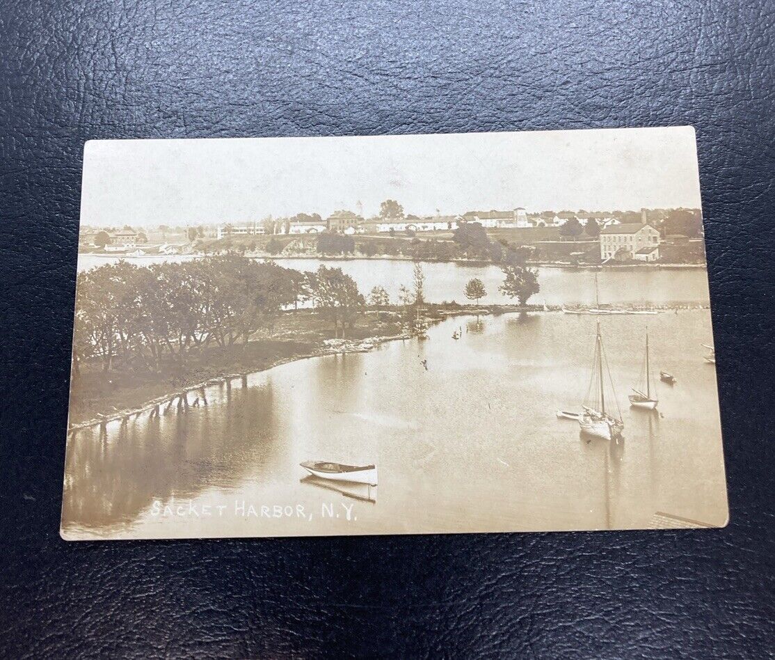 Real Photo Boats & Sailboats Sacket Harbor NY Lake Ontario New York Postcard