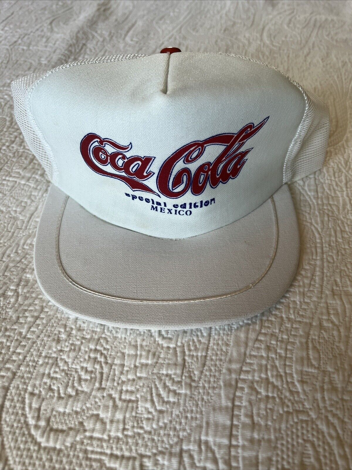 🇲🇽 Rare Vintage Coca Cola MEXICO Special Edition White Piping Foam Trucker Hat