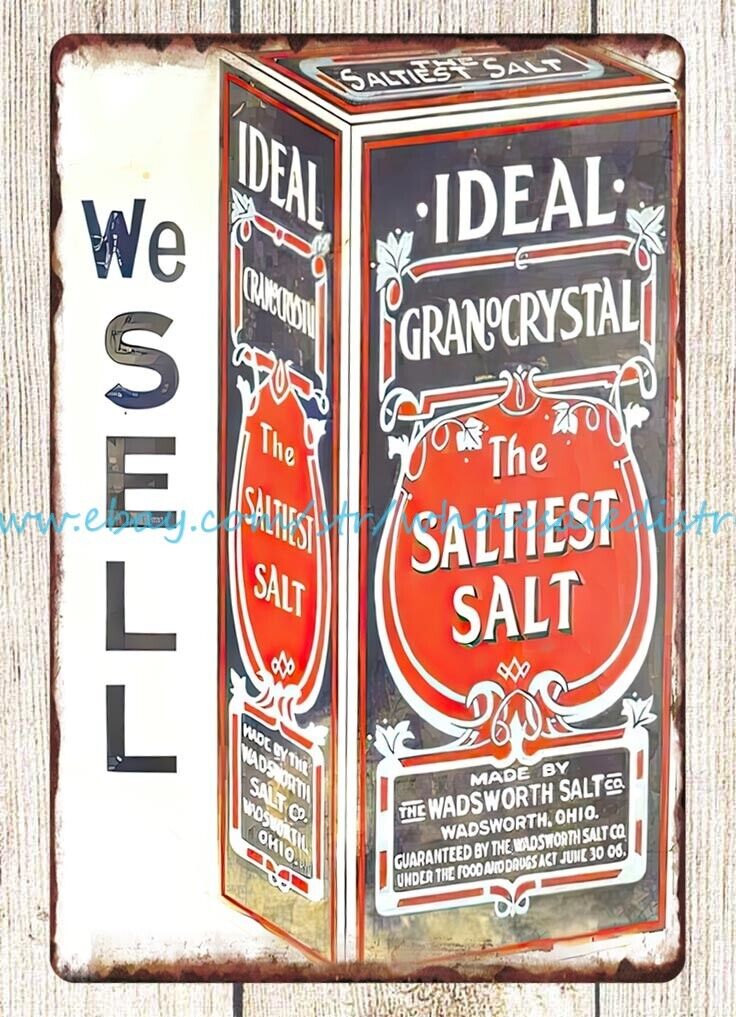 Ideal GranoCrystal saltiest salt Wadsworth Ohio metal tin sign wall box decor