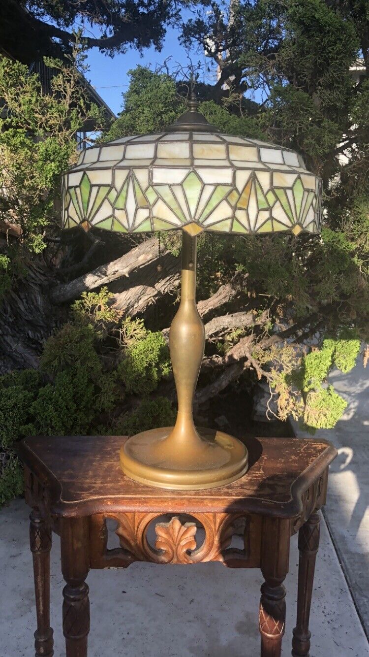 ARTS CRAFTS ANTIQUE LAMB BROS & GREENE LEADED STAINED SLAG GLASS LAMP HANDEL ERA