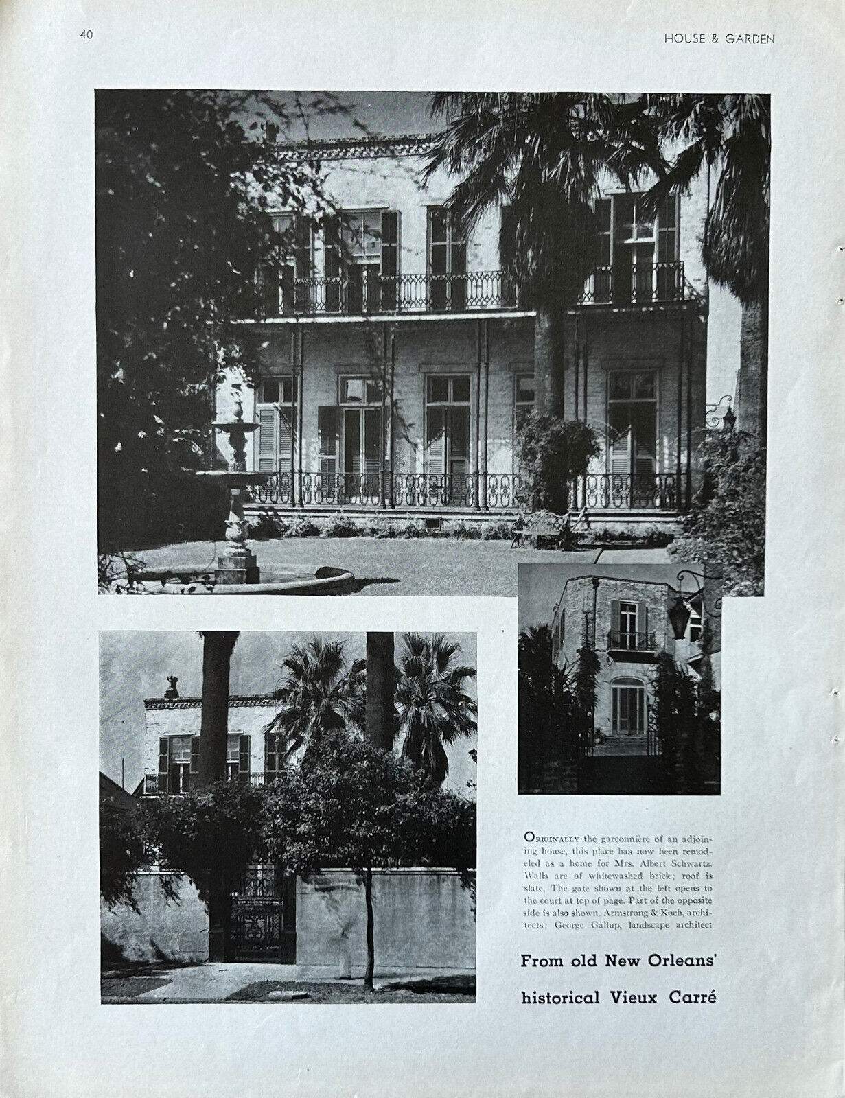 Mrs. Albert Schwartz Home 1932 New Orleans LA French Quarter Armstrong & Koch