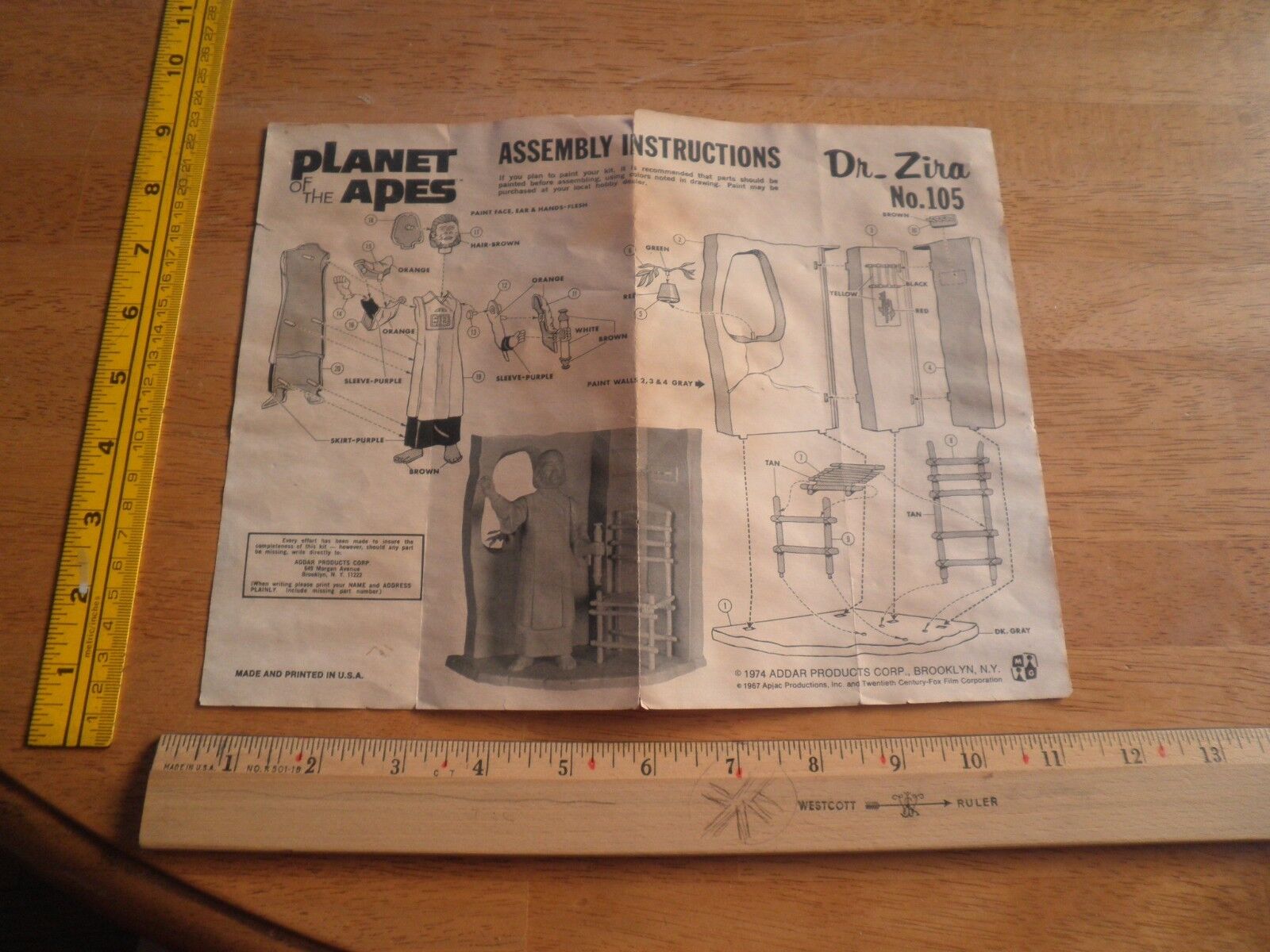 1974 Planet of the Apes Dr. Zira Addar model kit instructions only HTF