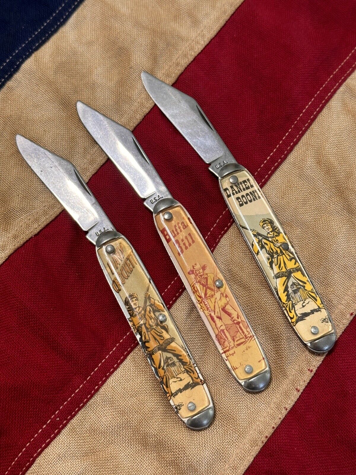 Daniel Boone Davy Crockett Buffalo Bill Novelty Pocket Knife Set Of 3