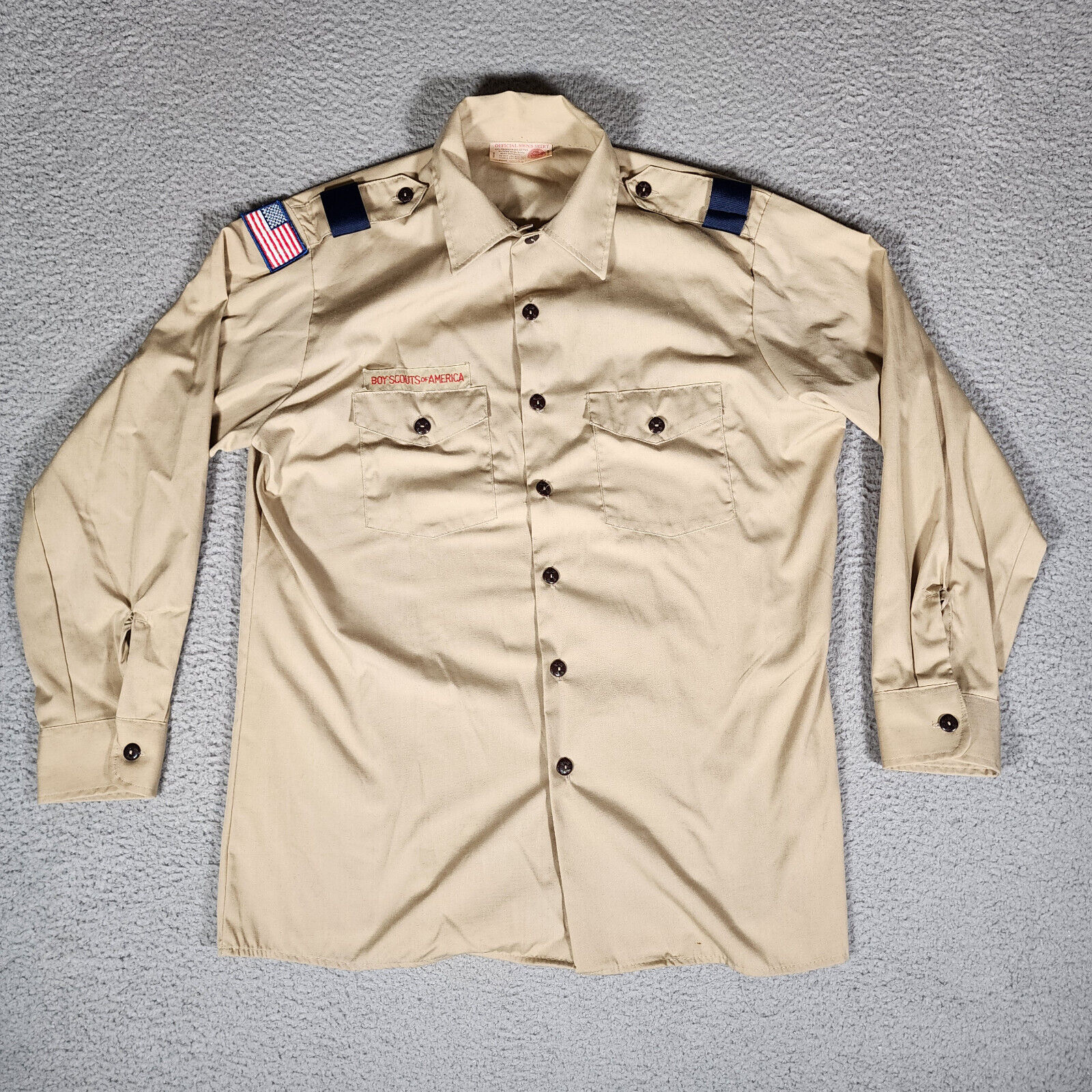 Boy Scout Uniform Shirt Adult Large Long Sleeve Button Up Made in USA BSA Patch
