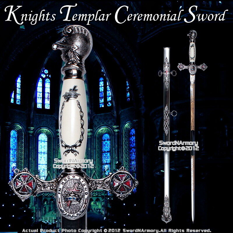 Masonic Knights Templar Ceremonial Sword Chrome Fittings Red Crosses 27\