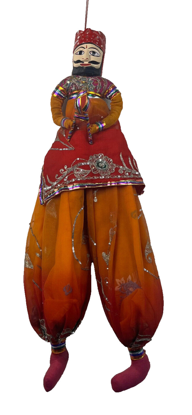 Indian Rajasthani Antique Kathputli Raja Warrior Puppet
