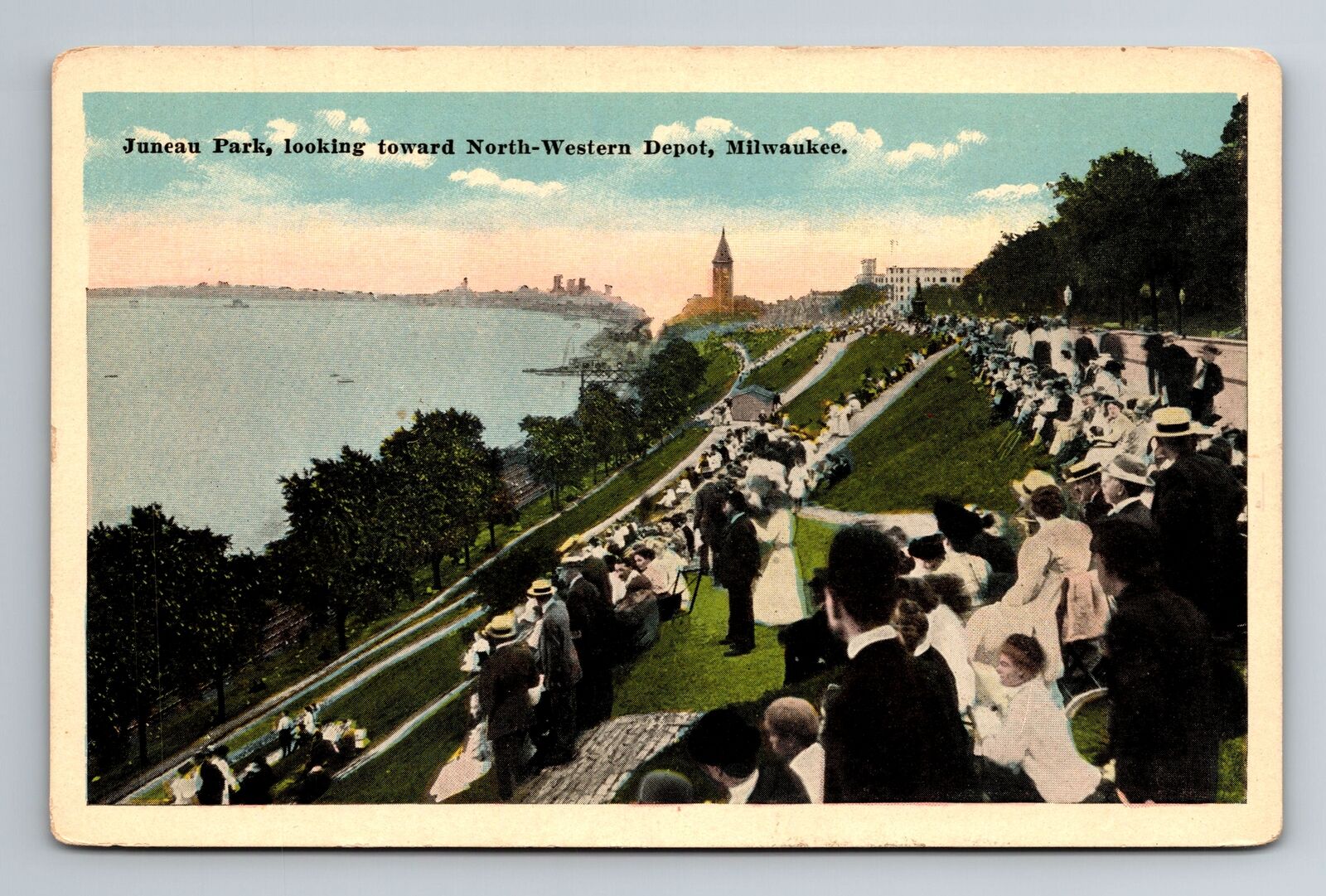 Milwaukee, WI-Wisconsin, Juneau Park Toward N.W. Depot Antique, Vintage Postcard