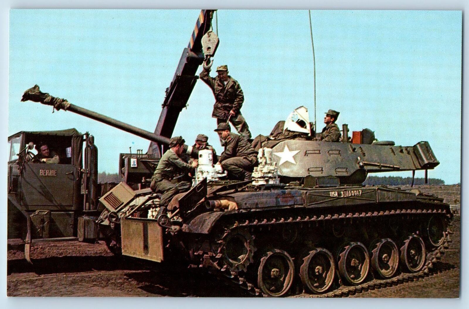 Fort Hood Texas TX Postcard Field Maintenance Of M-48 Tank Scene  c1960s Vintage