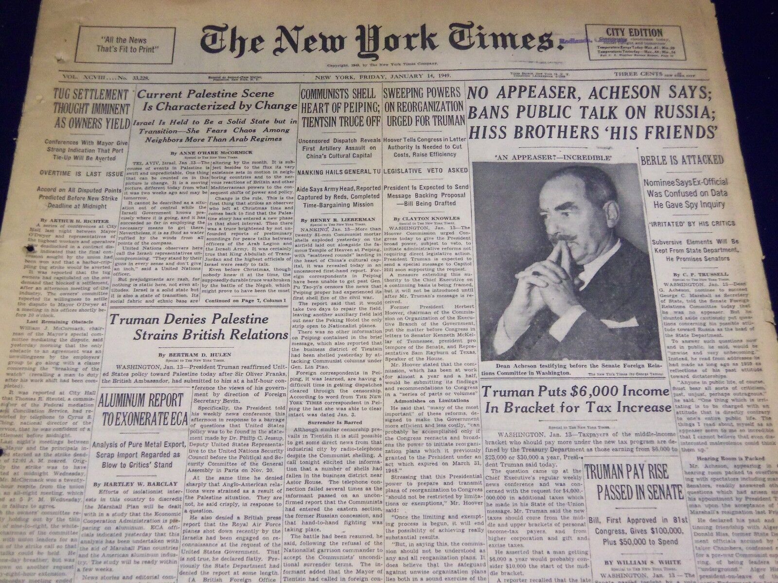 1949 JANUARY 14 NEW YORK TIMES - NO APPEASER, ACHESON SAYS - NT 3215