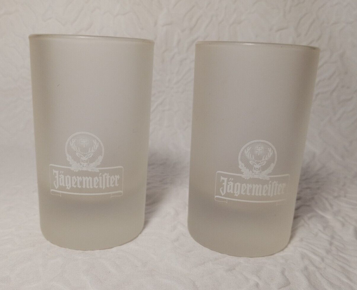 Jagermeister 4 oz Frosted Shot Glass Collectors Set of 2 NEW