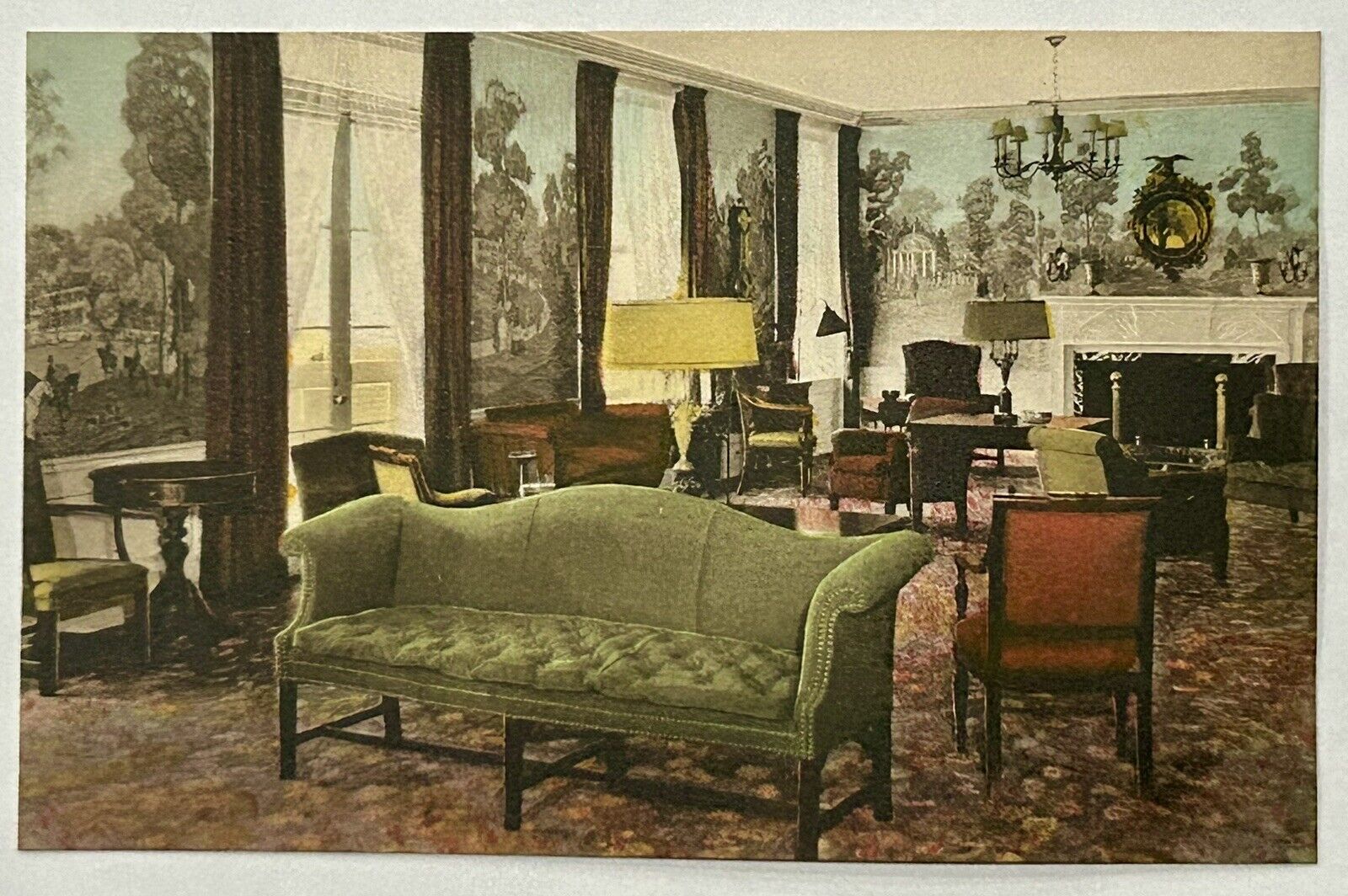Virginia Room. The Greenbrier. Hand Colored. White Sulphur Springs Postcard.  WV