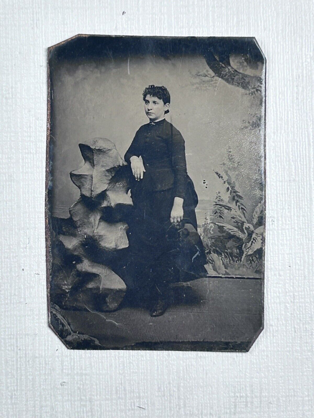 Tintype Photo Woman Holding Hat