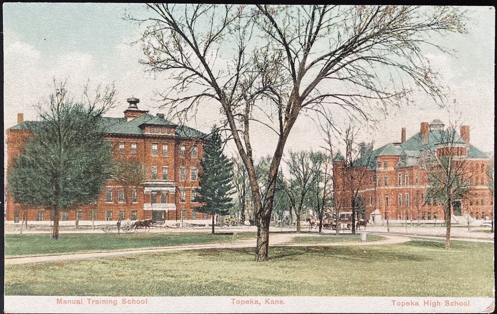 TOPEKA, KANSAS. C.1908 PC.(A18)~VIEW OF TOPEKA HIGH SCHOOL AND MANUAL TRAINING