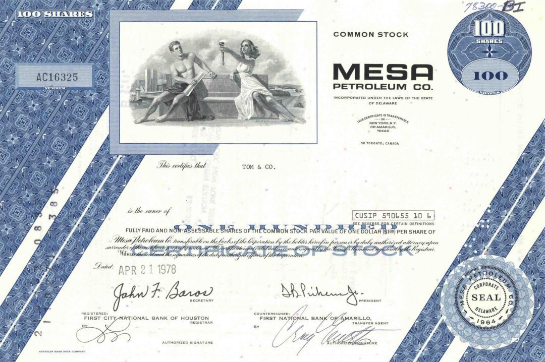 Mesa Petroleum Co. - Important Court Case with Unocal Corp. - 1974-78 dated Stoc