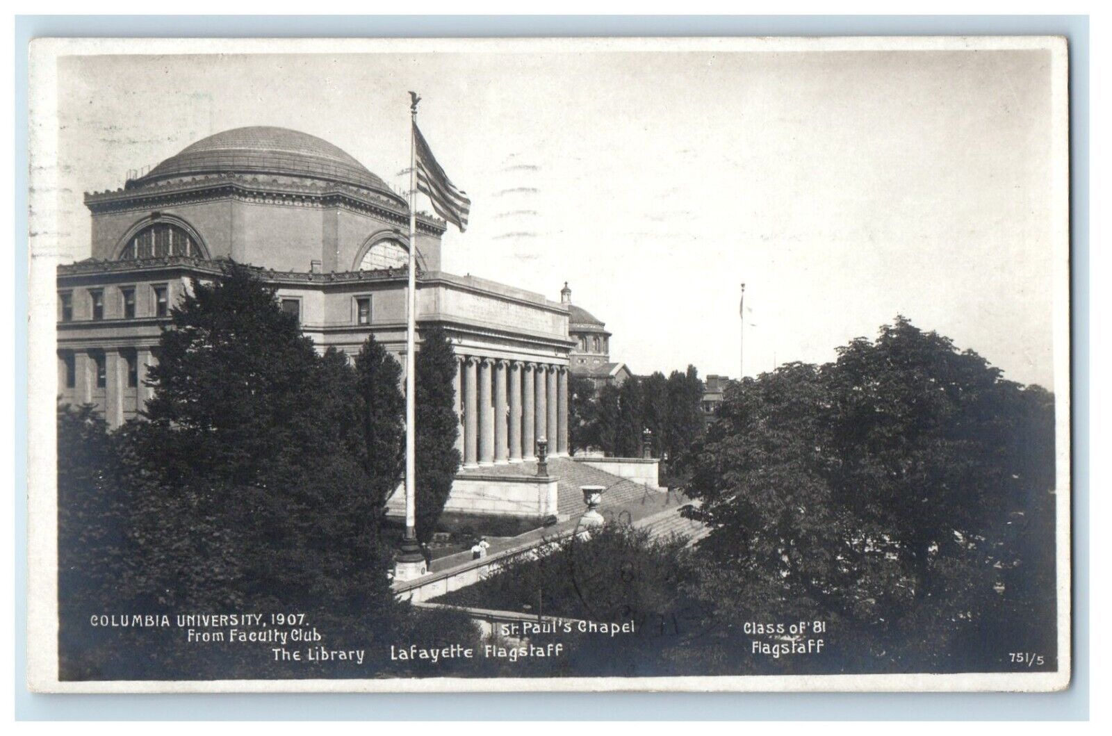 1908 Columbia University From Faculty Club New York NY RPPC Photo Postcard