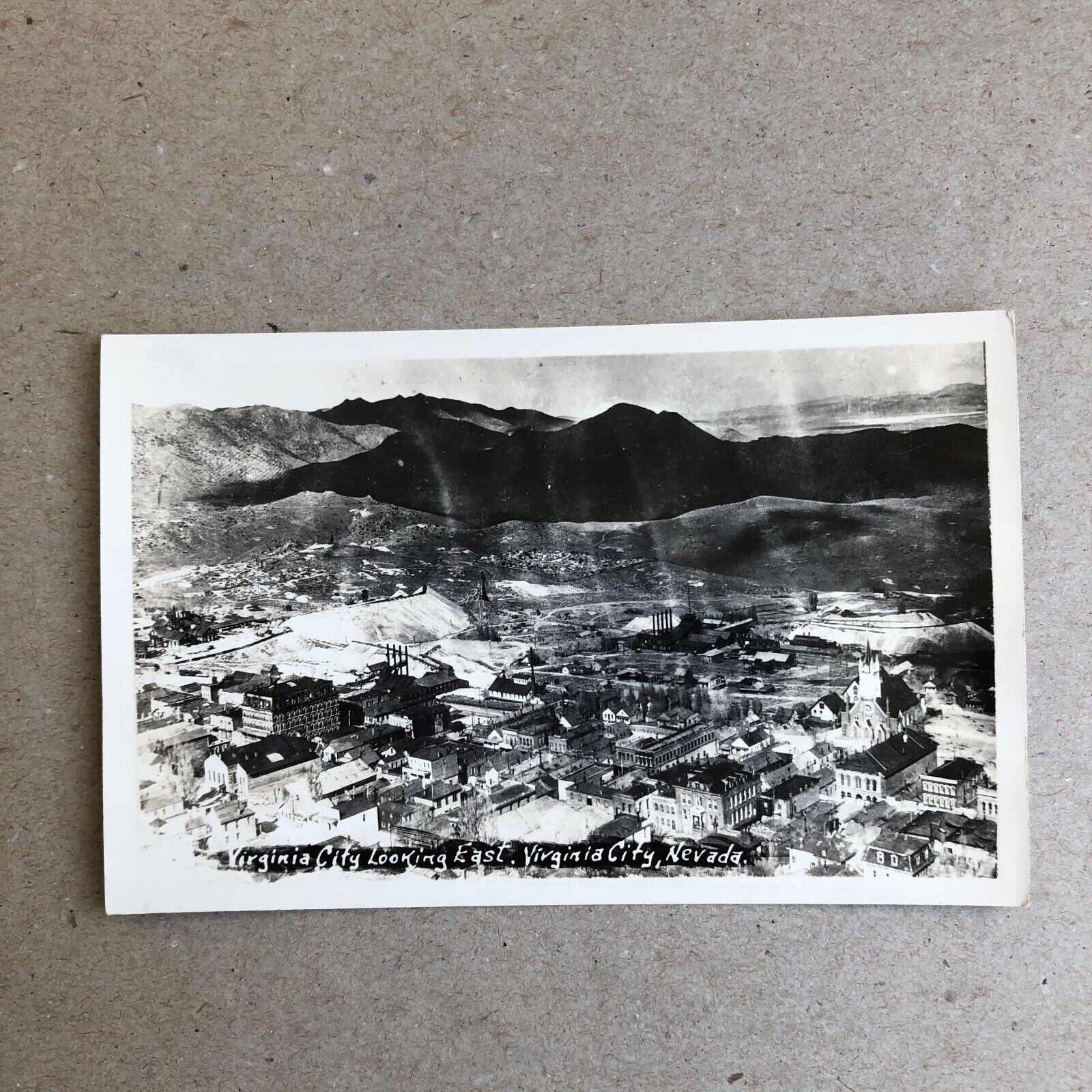 RPPC White Border Virginia City Nevada Ghost Town Aerial View Vintage Postcard T