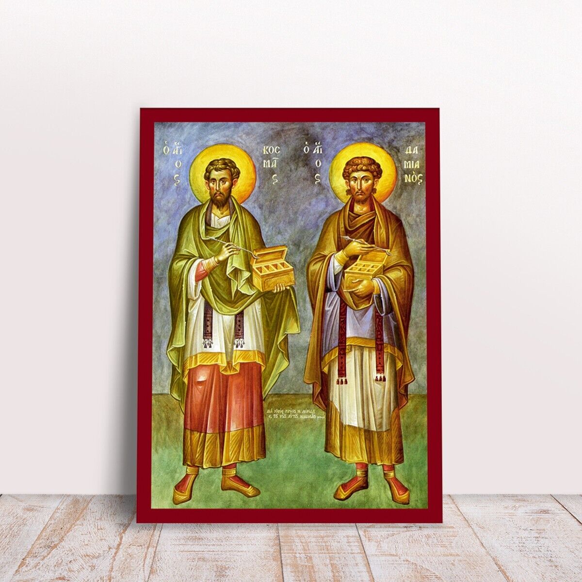 Saints Holy Unmercenaries Cosmas and Damian Greek Orthodox handmade icon