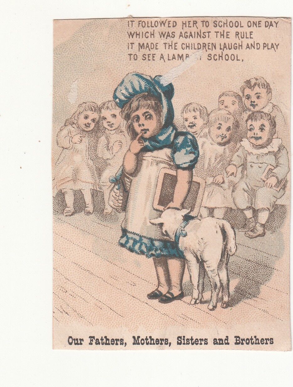 Mary Had a Little Lamb School Room  No Advertising Vict Card c1880s