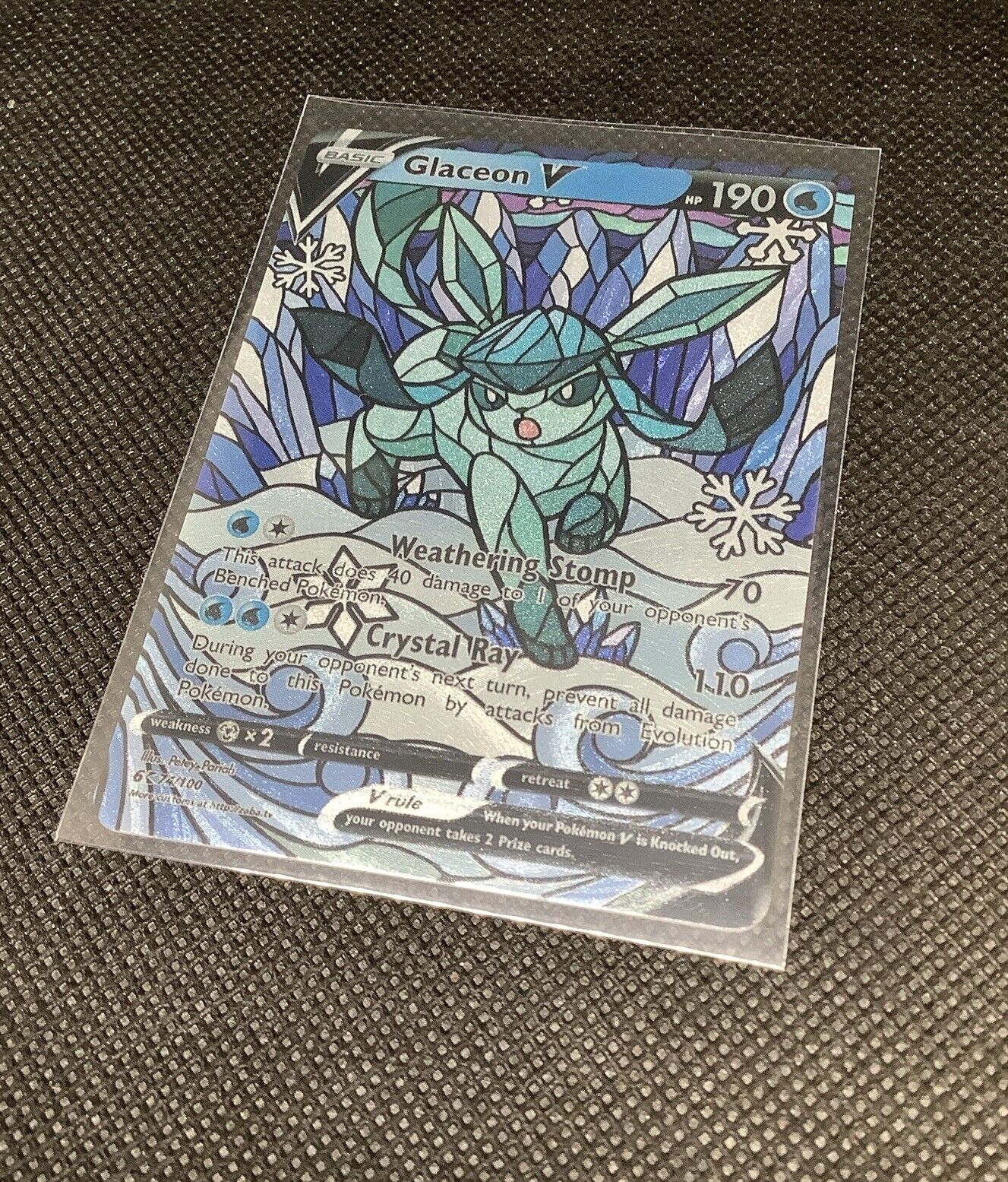 CUSTOM Glaceon Shiny/ Holo Pokemon Card Full/ Alt Art Stained Glass NM