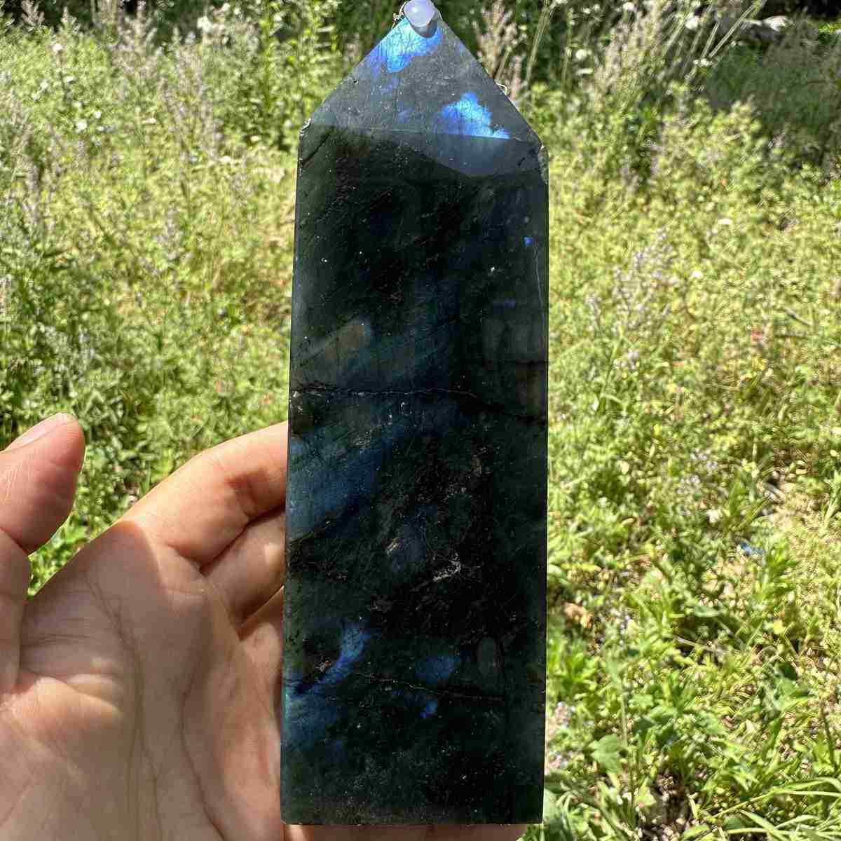 635g Natural labradorite obelisk quartz crystal tower healing