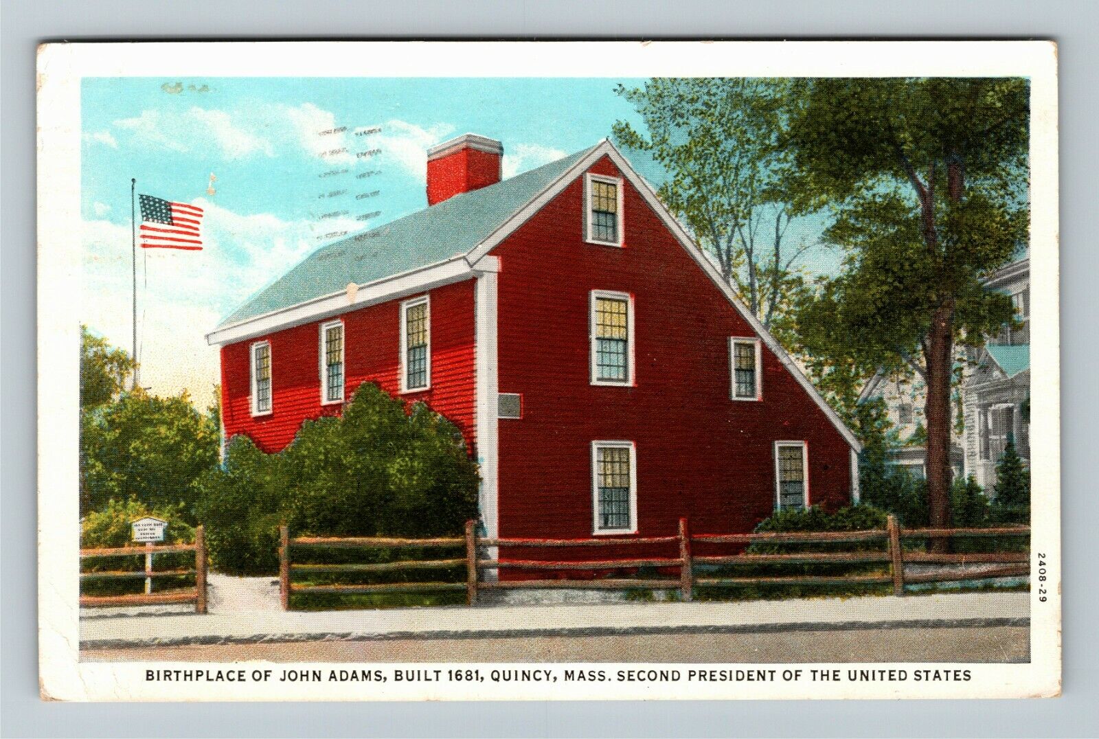 Quincy MA-Massachusetts, Birthplace Of John Adams Vintage Souvenir Postcard