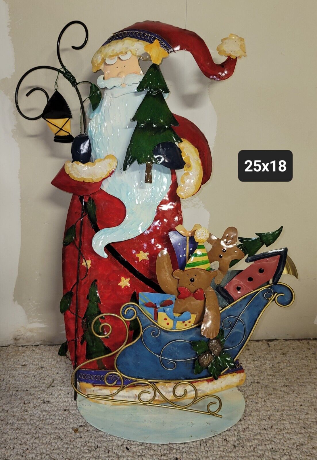 Large Vintage Metal Santa Sculpture Christmas 25x18 