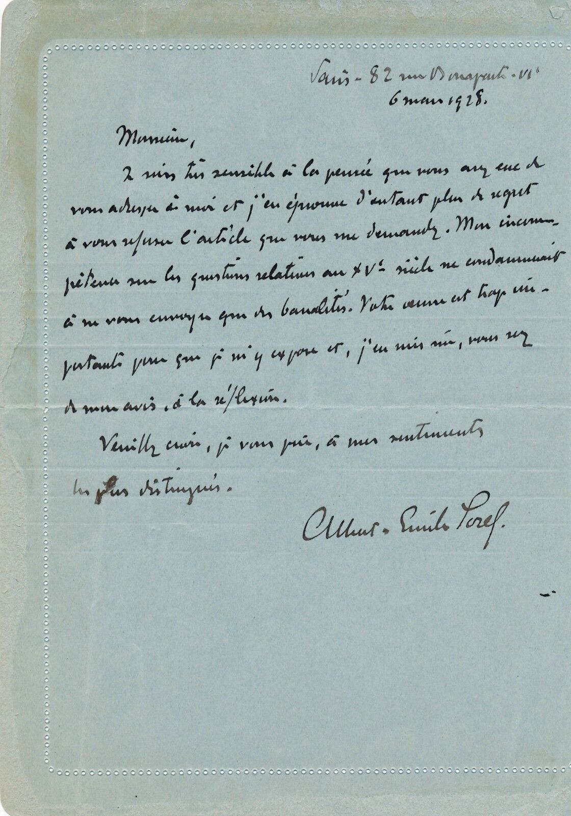 Albert Emile SOREL autograph letter signed Billoux history printing item