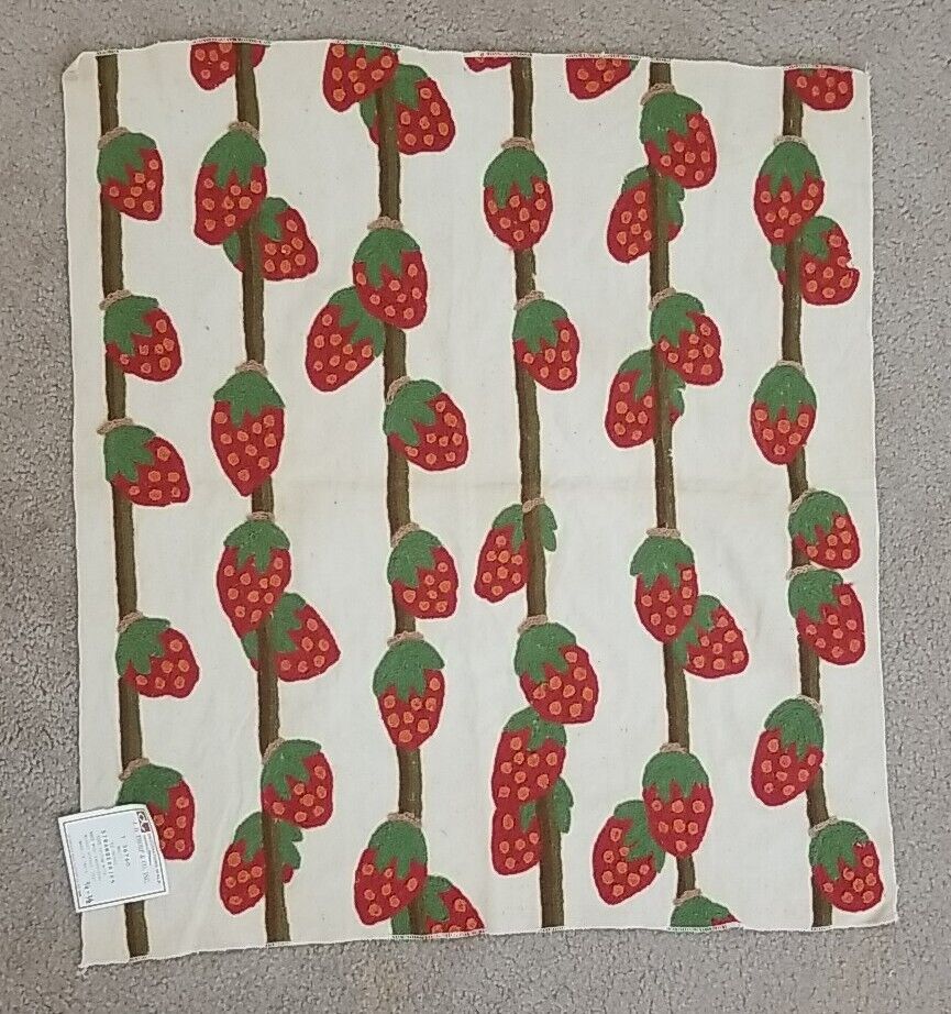 Vintage Embroidered Strawberry Fruit Fabric Piece Remnant Sample Pillow Cover 