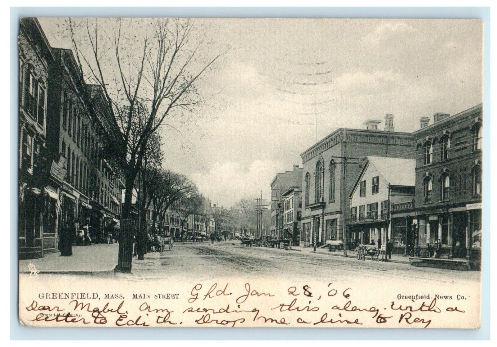1906 Tuck's Main Street View Greenfield Massachusetts MA Posted Antique Postcard