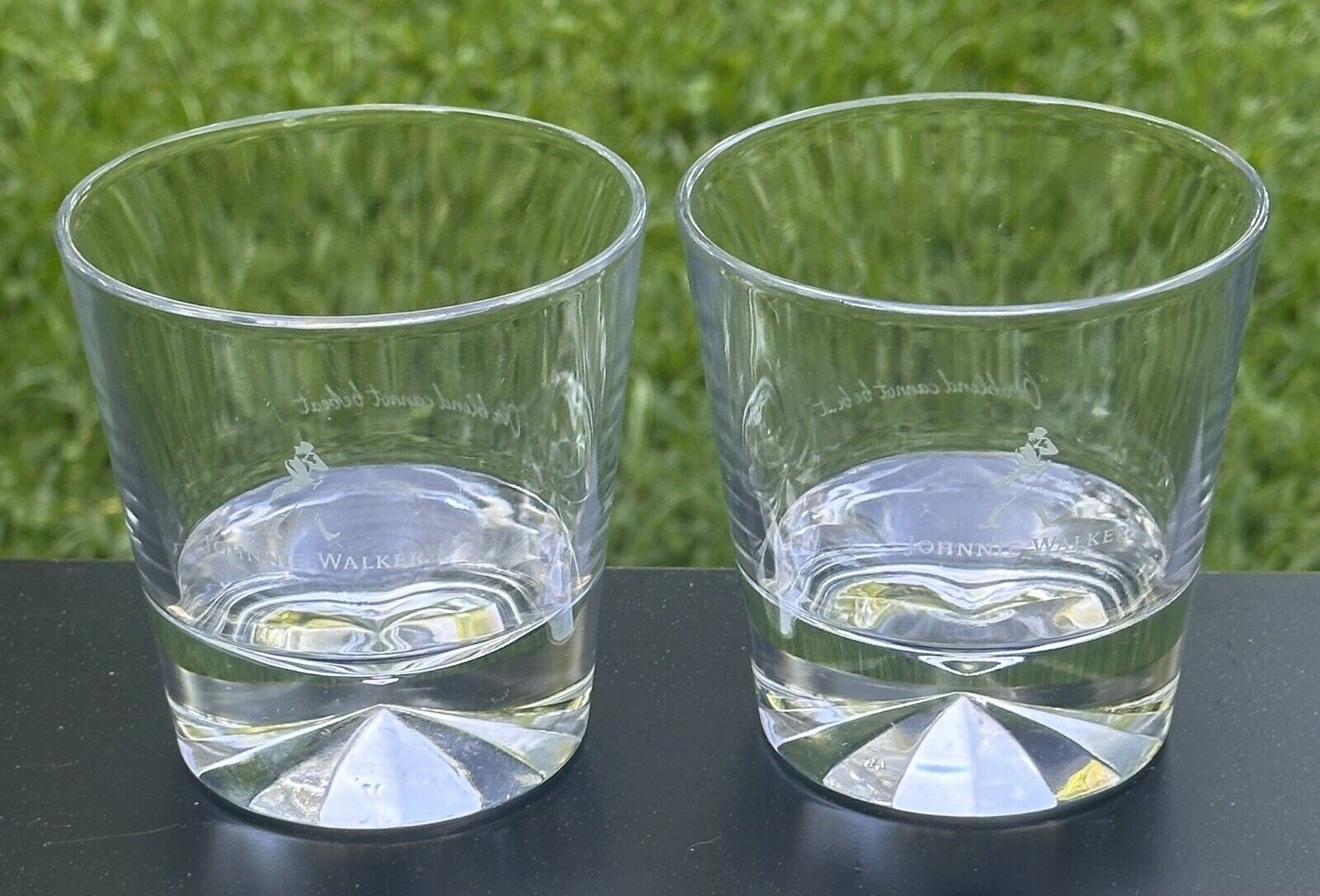 Johnnie Walker Whiskey Glasses Prism Bases Embossed Logo Set Of 2 Rocks