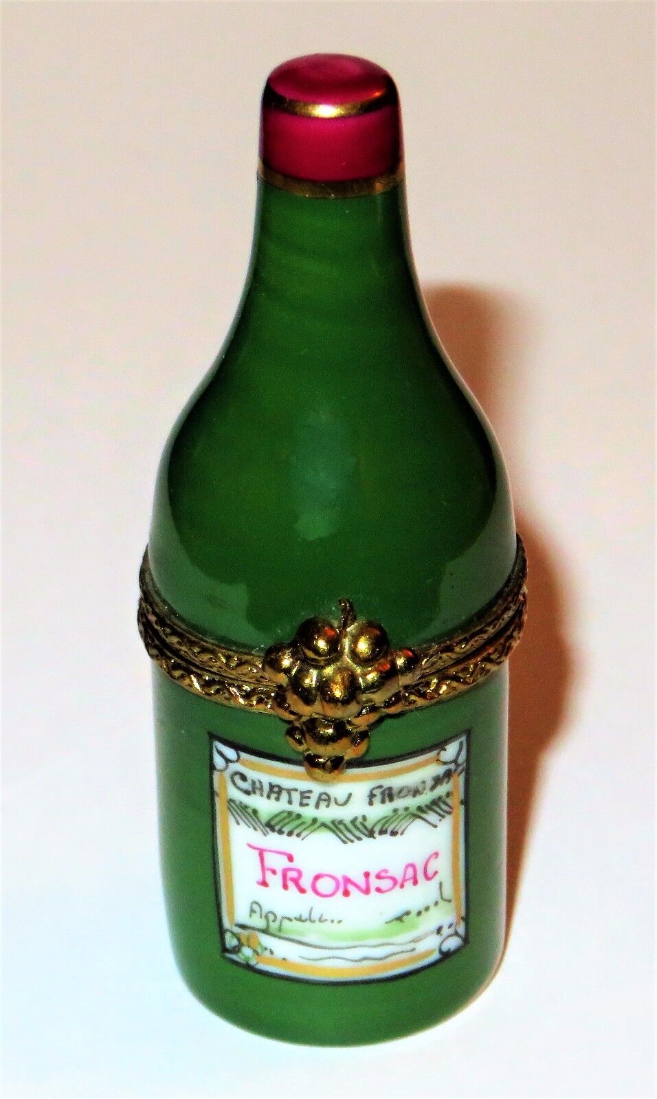 LIMOGES FRANCE BOX ~ CHATEAU FRONSAC FRENCH WINE BOTTLE ~ GRAPES ~ PEINT MAIN