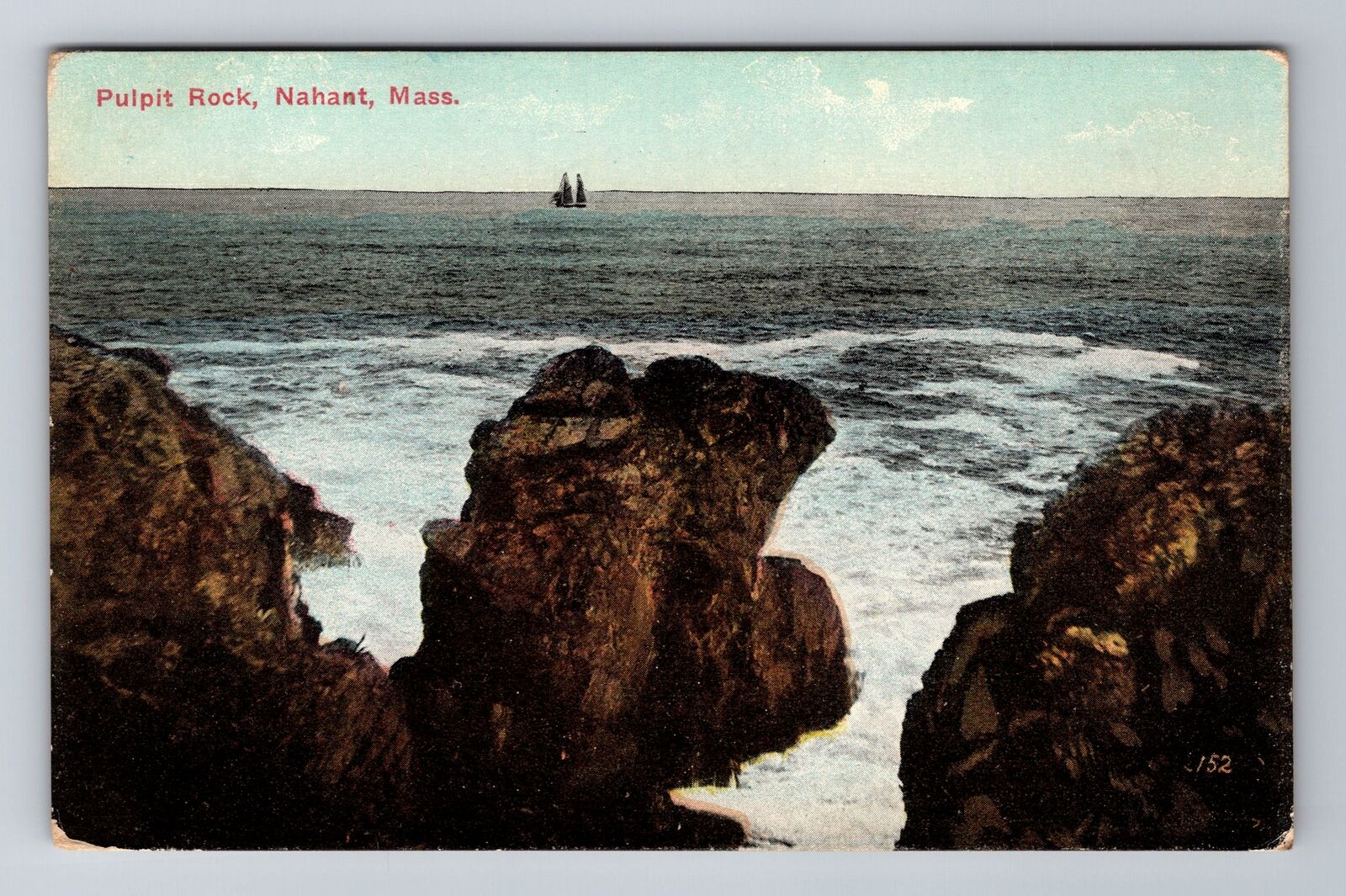 Nahant MA-Massachusetts, Pulpit Rock, Antique, Vintage Souvenir Postcard